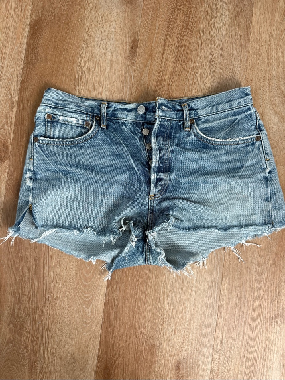 Agolde Light Blue Distressed Cutoff Jean Shorts
